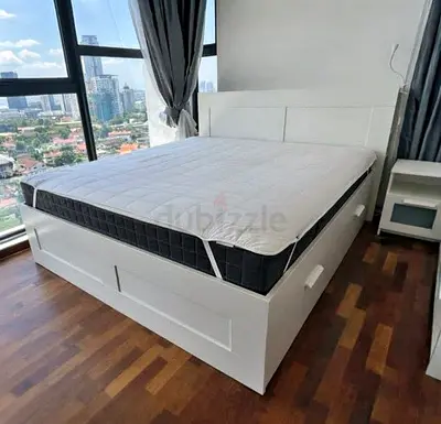 IKEA White BRIMNES King Storage Bed with IKEA Mattress 180 x 200 cm