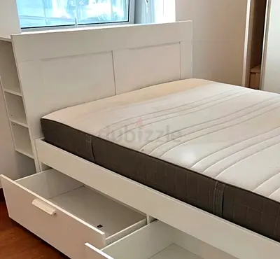IKEA White BRIMNES Double Storage Bed with IKEA Mattress 140 x 200 cm