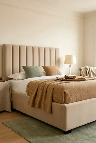 Modern Upholstered Bed with Channel Tufted Headboard