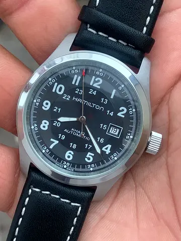 Hamilton Khaki Field Automatic Men's Watch - Black Dial, Leather Strap
