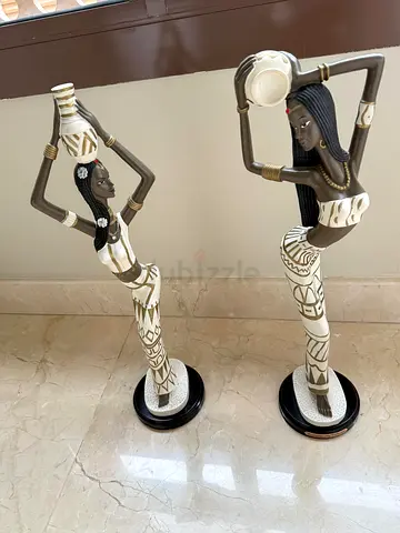 Pair of Tall African Woman Statues — Decorative Resin Figurines