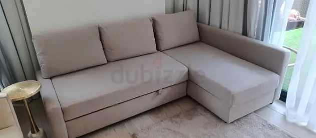 Comfortable Beige L-Shaped Sofa Bed
