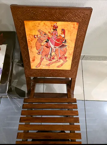 Traditional Handcrafted Wooden Chair with Camel Artwork