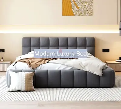 Modern Upholstered King Bed with Padded Headboard