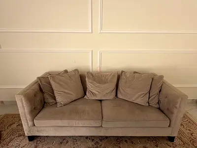 2-seater beige velvet sofa in good condition