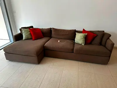 Brown L-shaped 3-seater Sofa with Chaise