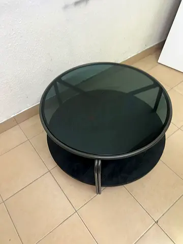 Round Glass Top Coffee Table with Metal Frame - Black