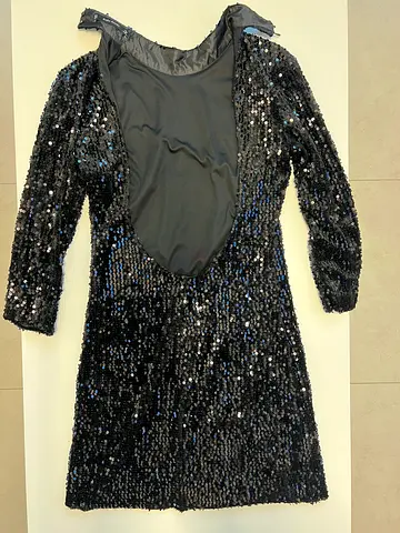 Black long-sleeve sequin party dress, size M
