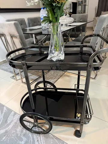 Metal and Glass Bar/Serving Trolley with Wheels - Good Condition