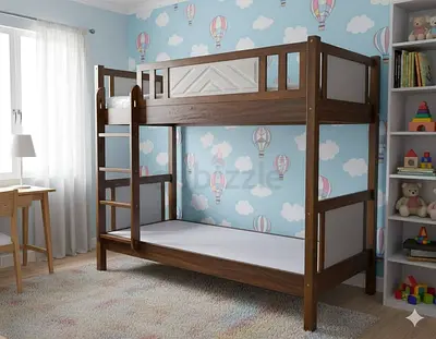 New Solid Wood Bunk Bed (Double) - Dark Walnut,