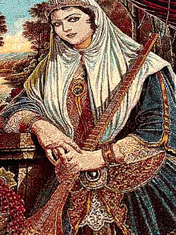 Rug Tapestry showing medieval maiden with lute