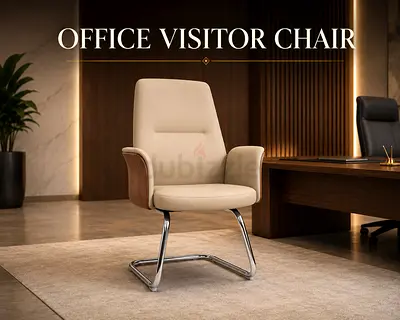 Executive Visitor Office Chair – Beige/Walnut PU Chair with Chrome Frame