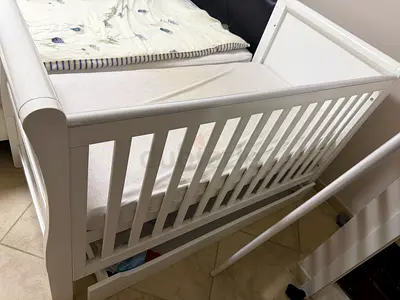 White Wooden Baby Crib - Good Condition