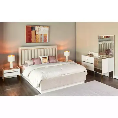 Home center 5-Piece King Bedroom Set with Hydraulic Storage - 180x200 cm and ikea mattress