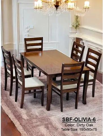Solid Wood 6-Seater Dining Table Set (Dirty Oak)
