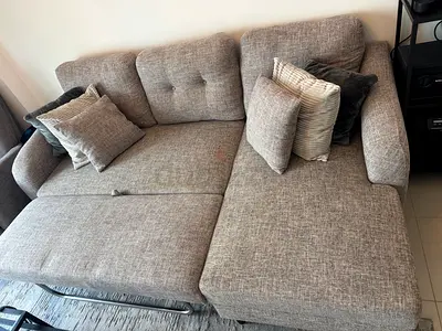 Gray L-shaped Fabric Sofa with Chaise (Good Condition) 220 cm