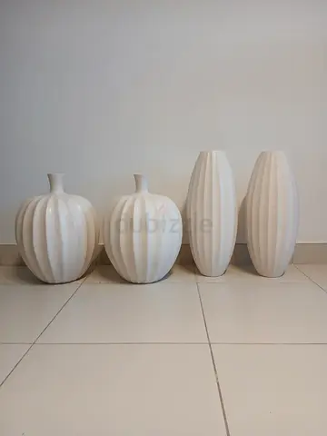 Set of 4 White Ceramic Decorative Floor Vases