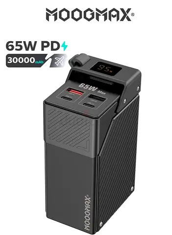 MOOGMAX 30000mAh 65W PD Power Bank, Ultra-Fast Portable Charger, Black