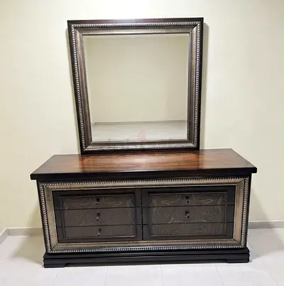 Wooden Dresser/Sideboard with Decorative Fronts and Matching Mirror