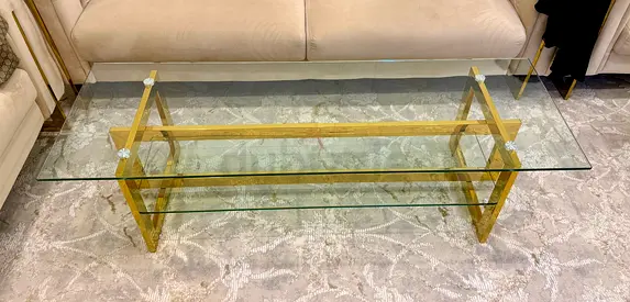 Glass Top Coffee Table with Brass Frame