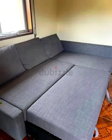 Grey fabric L-shape sofa bed