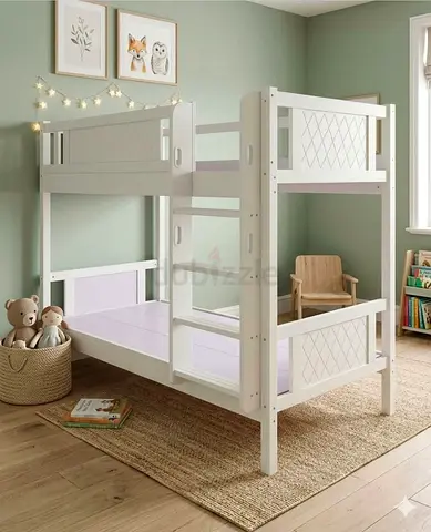 White Wooden Bunk Bed for Kids — Solid Frame, brand new