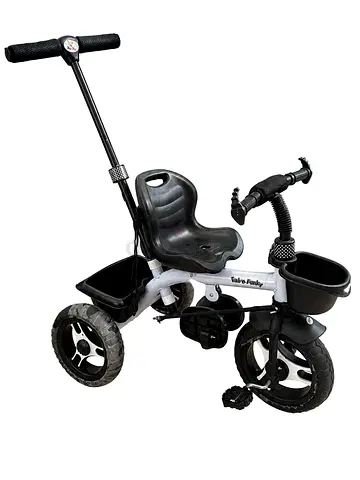 Kids 3-Wheel Push Tricycle with Parent Handle and Storage Baskets.