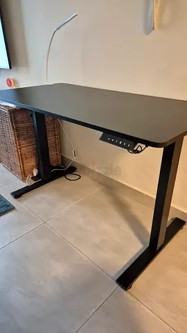 Electric height adjustible desk, with chair and clip on led light.
