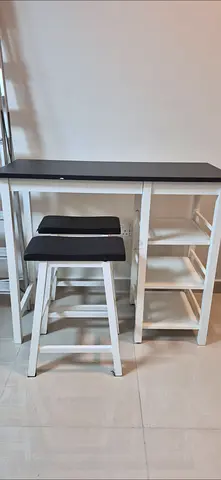 Modern Bar Table with Stools and Storage Shelves