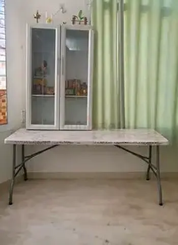White Glass Display Cabinet with Folding Table – Good Condition