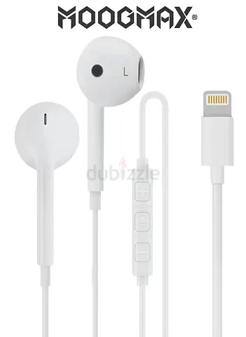 MOOGMAX MFi Certified Lightning Wired Headphones with Microphone for iPhone, White