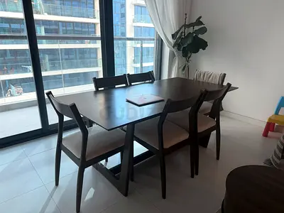 Solid wood 6-seater dining table set with chairs - dark finish