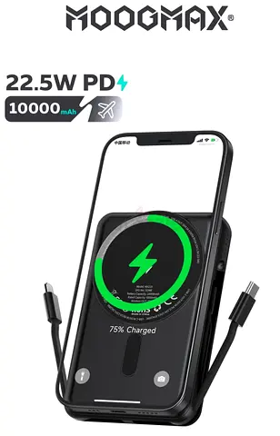 Trunk power bank 10000 mAh. Small magnetic wireless powerbank. magsafe power bank with 3 ports (USB