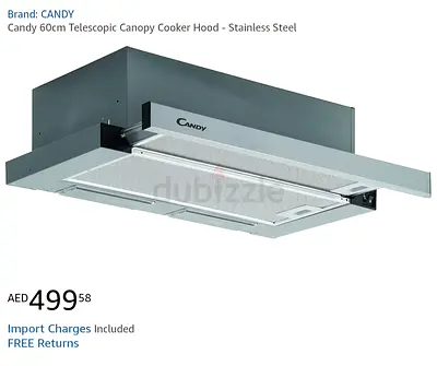 Candy 60cm Telescopic Canopy Cooker Hood - Stainless Steel