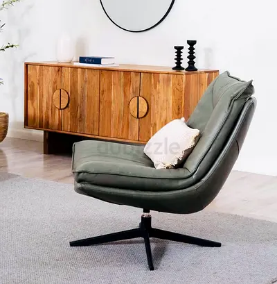 Leather swivel accent chair in olive green color