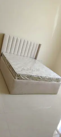 New Queen upholstered bed frame with mattress - light beige,