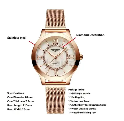 Rose gold women's quartz watch with diamond-style decoration