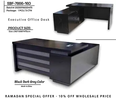 Executive L-shaped Office Desk - Dark Grey, 160x80x75cm