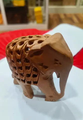 Hand-carved Wooden Elephant Figurine-8x7cm