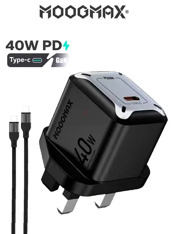 40W GaN Type-C Fast Charger with Premium Fabric USB-C Cable | PD Fast Charging Adapter with Overvolt