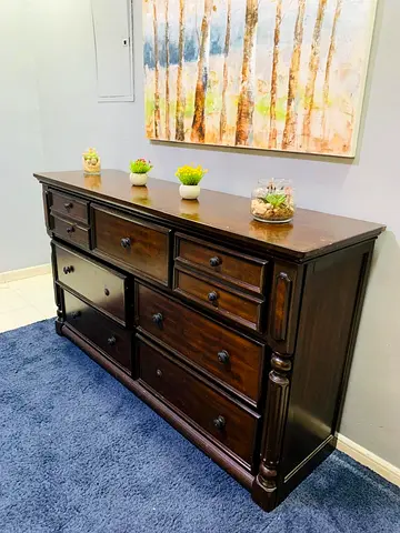 Solid Wood 8-Drawer Dresser / Sideboard - Dark Brown