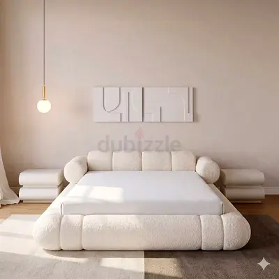 Modern Boucle Upholstered Platform Bed Frame