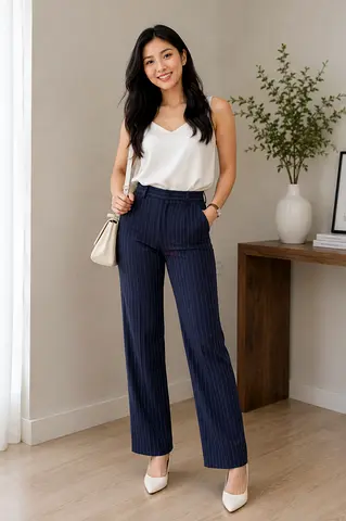 New Look navy pinstripe women's trousers, size UK 12