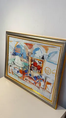 Framed Mixed-Media Cityscape Artwork — Signed