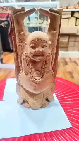 Hand-carved Wooden Laughing Buddha Figurine- 10x20cm