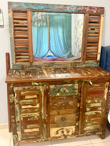 Marina Rustic Reclaimed Wood Dresser with Shutter Mirror - Distressed Finish