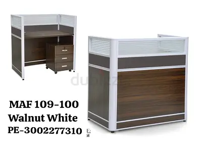 Walnut & White Office Reception Counter / Workstation - 100