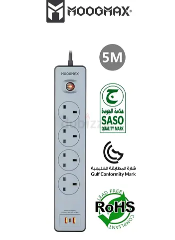 EKO Multiple cord Extension 2990W, with Four-socket, Type-C port support fast charging up to 20W and