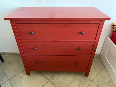 Solid Wood 3-Drawer Chest / Dresser - Red Finish
