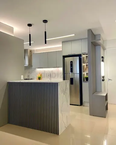 Modern Grey Kitchen Island with Marble Countertop